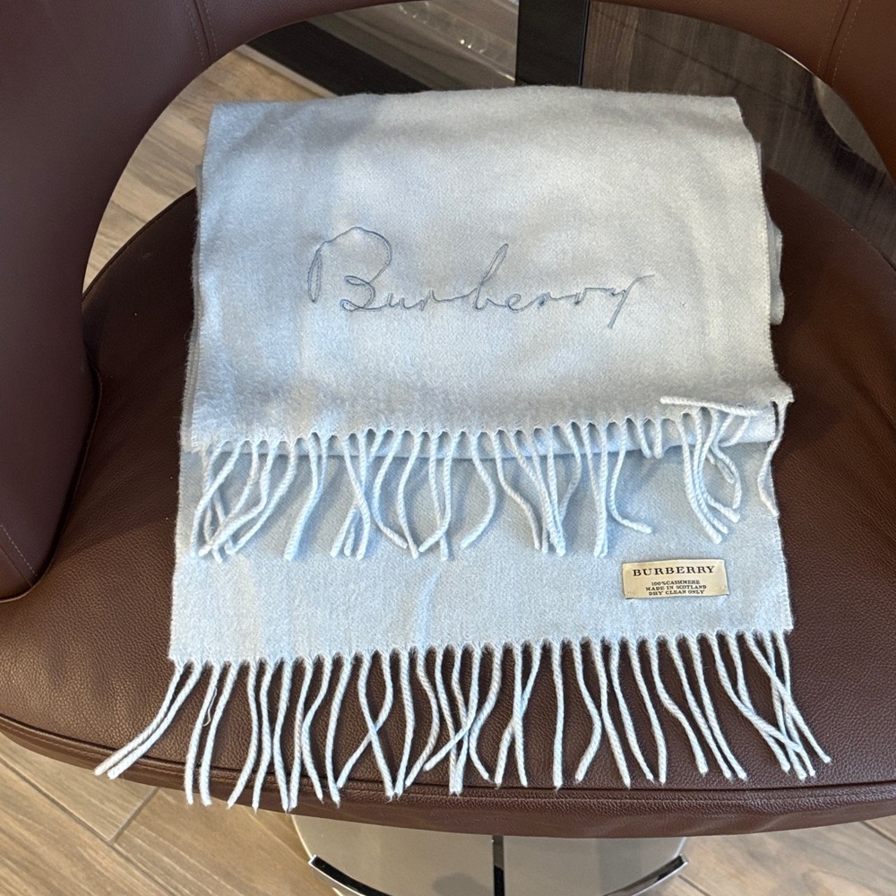 Burberry Sky Blue Fringe Scarf